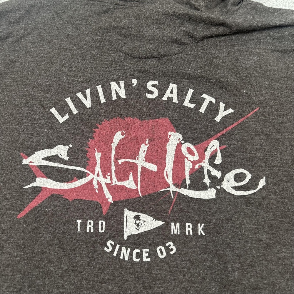 Salt Life Hoodie Mens Medium Gray Livin Salty Graphic Pullover Kangaroo Pocket